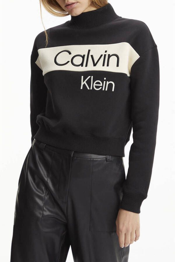 CALVIN KLEIN JEANS sweater met logo zwart ecru