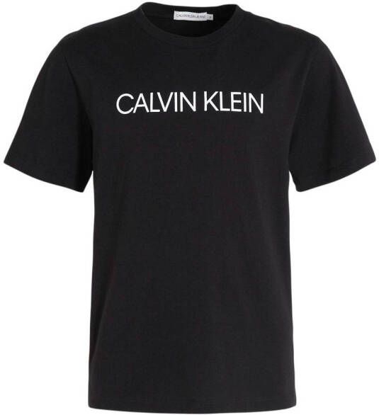 Calvin Klein Jeans T-shirt met logo zwart Jongens Katoen Ronde hals Logo 128