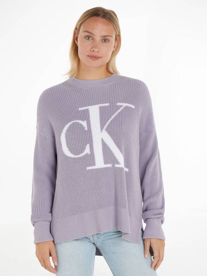 Calvin Klein Jeans Dames Gebreide Trui met Print voor Herfst Winter Purple Dames