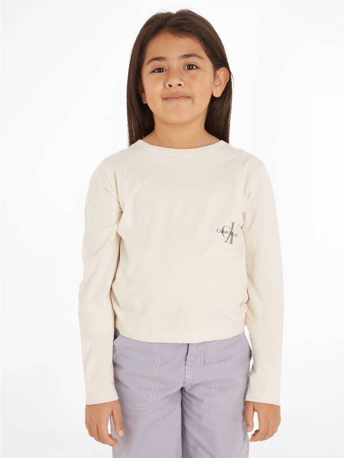 Calvin Klein longsleeve met logo ecru Meisjes Stretchkatoen Ronde hals 128