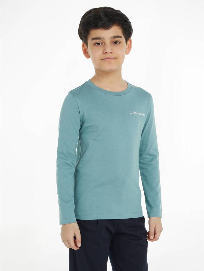 Calvin Klein longsleeve met logo grijsblauw Katoen Ronde hals 140