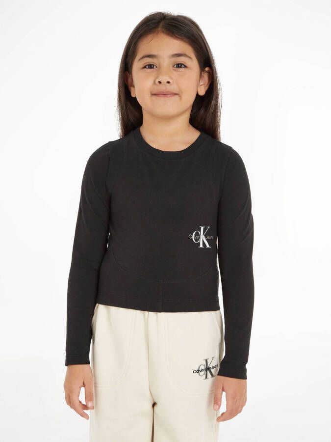 Calvin Klein longsleeve met logo zwart Meisjes Stretchkatoen Ronde hals 128