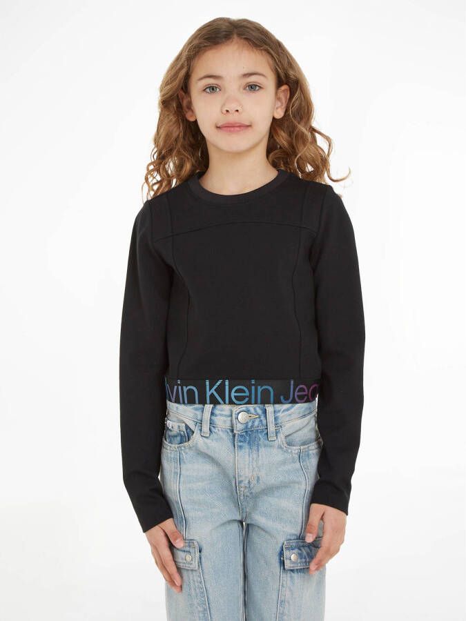 Calvin Klein longsleeve met logo zwart Meisjes Viscose Ronde hals Logo 128