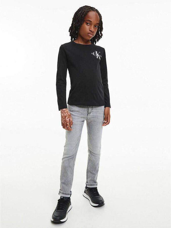 Calvin Klein longsleeve met logo zwart Jongens Katoen Ronde hals Logo 176