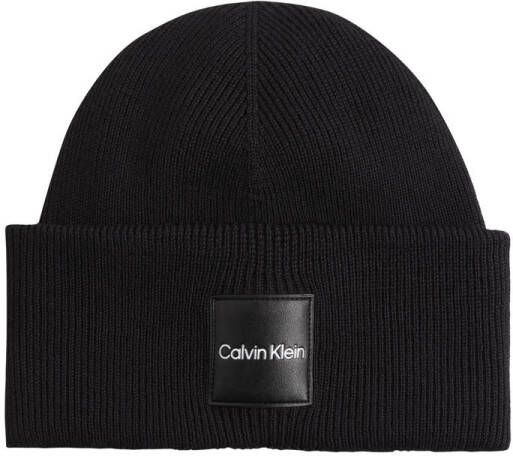 Calvin Klein Zwarte Katoenen Rib Beanie Black Heren