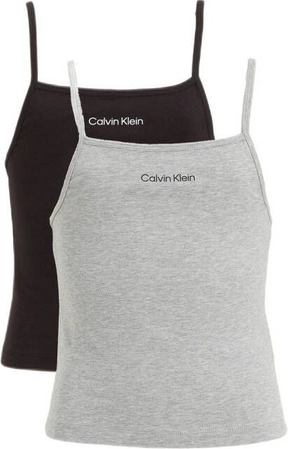Calvin Klein singlet set van 2 grijs melange zwart Hemd Meisjes Stretchkatoen Vierkante hals 152-164