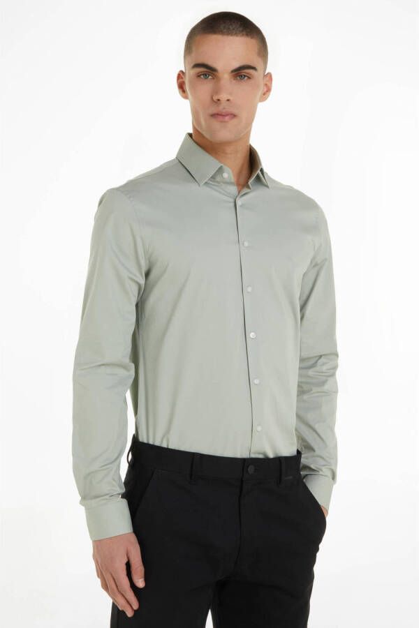 Calvin Klein Mint Klassiek Overhemd Poplin Stretch Slim Shirt