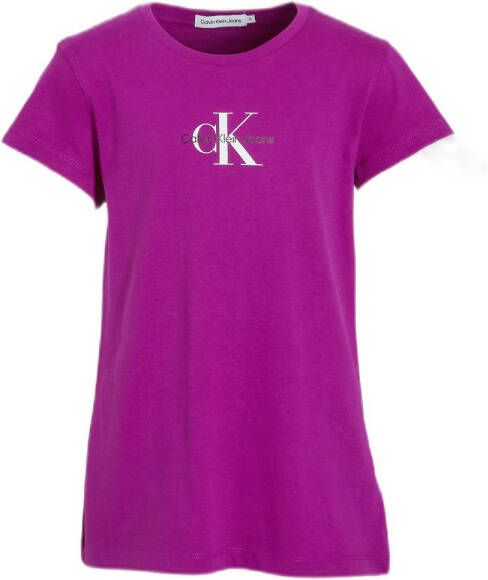 Calvin Klein T-shirt met logo paars Meisjes Katoen Ronde hals Logo 152