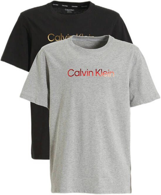 Calvin Klein T-shirt set van 2 zwart grijs melange Jongens Katoen Ronde hals 128-140