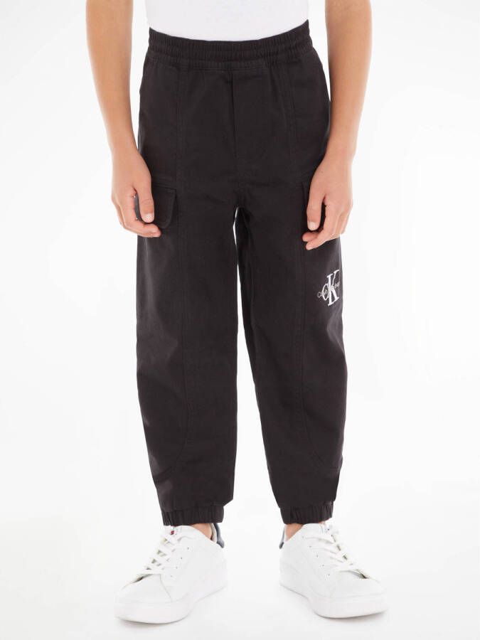 Calvin Klein tapered fit broek met logo zwart Jongens Stretchkatoen Logo 128
