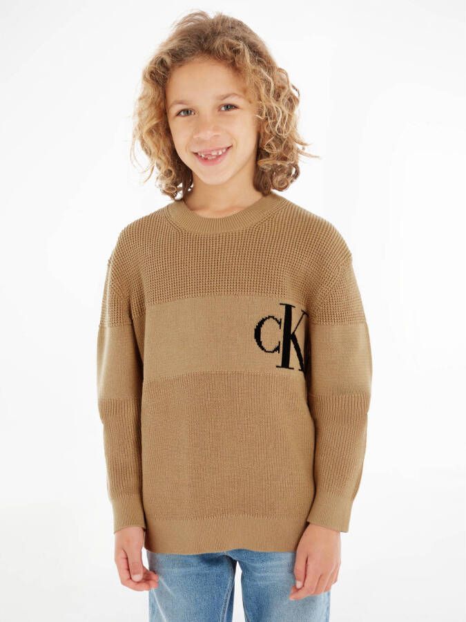 Calvin Klein trui van biologisch katoen zand Beige Jongens Katoen (biologisch) Ronde hals 140