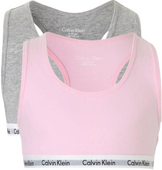 Calvin Klein UNDERWEAR bh top set van 2 roze grijs melange Meisjes Katoen 128-140