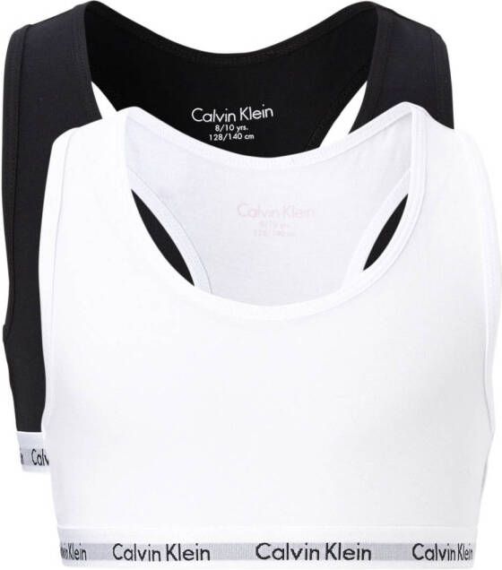 Calvin Klein UNDERWEAR bh top set van 2 wit zwart Meisjes Katoen Effen 140 146