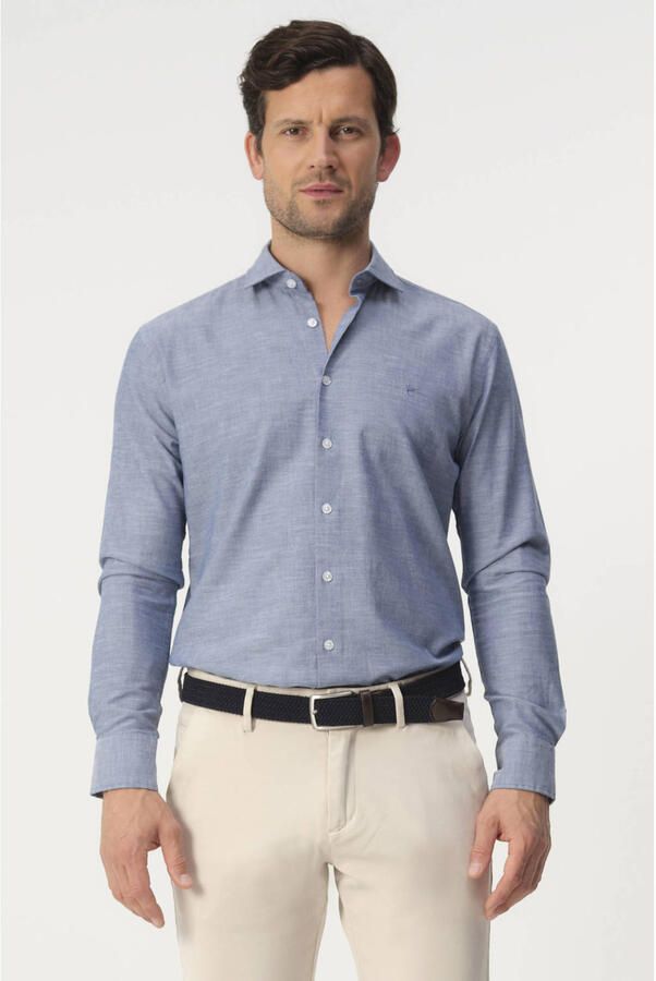 Campbell regular casual overhemd blauw