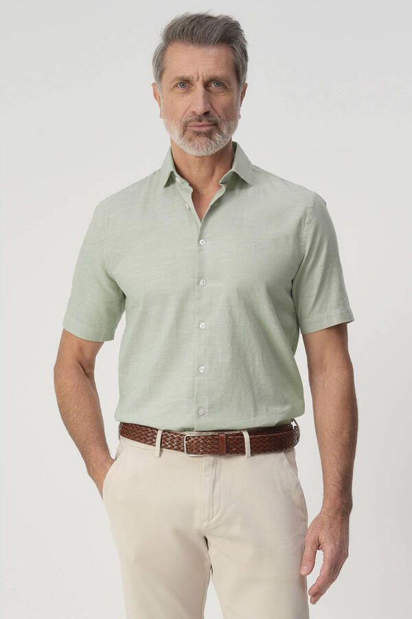 Campbell regular casual overhemd lichtgroen