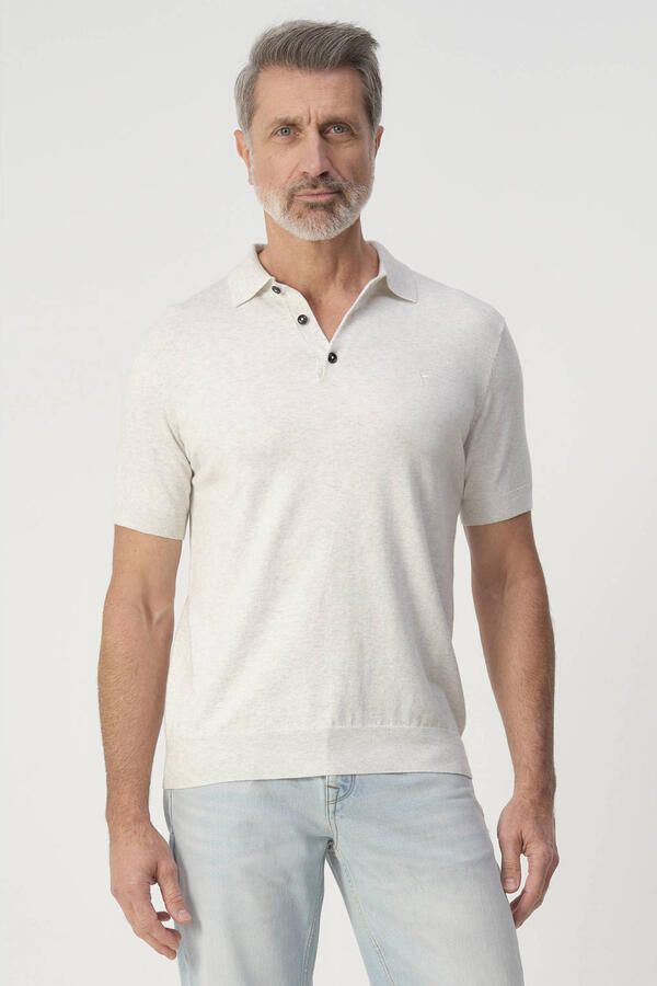 Campbell regular polo ecru fijn gebreid
