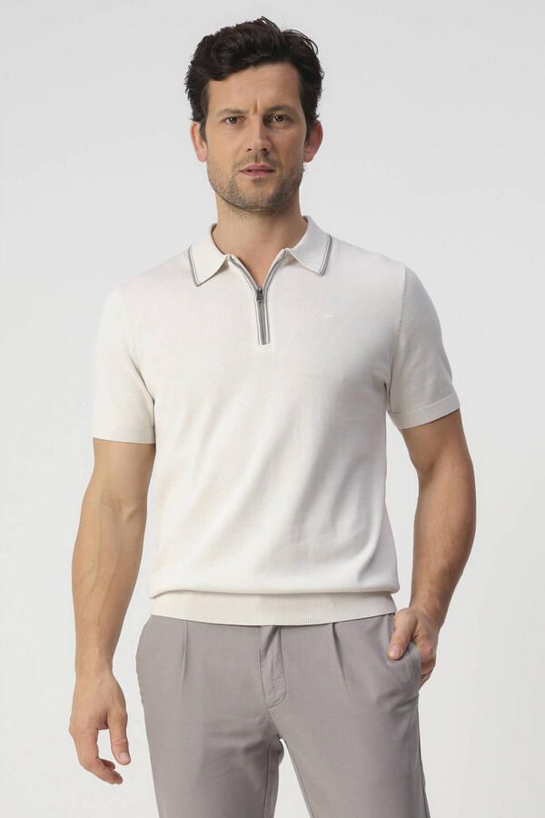 Campbell regular polo ecru fijn gebreid