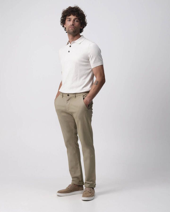 Campbell regular polo fijn gebreid ecru