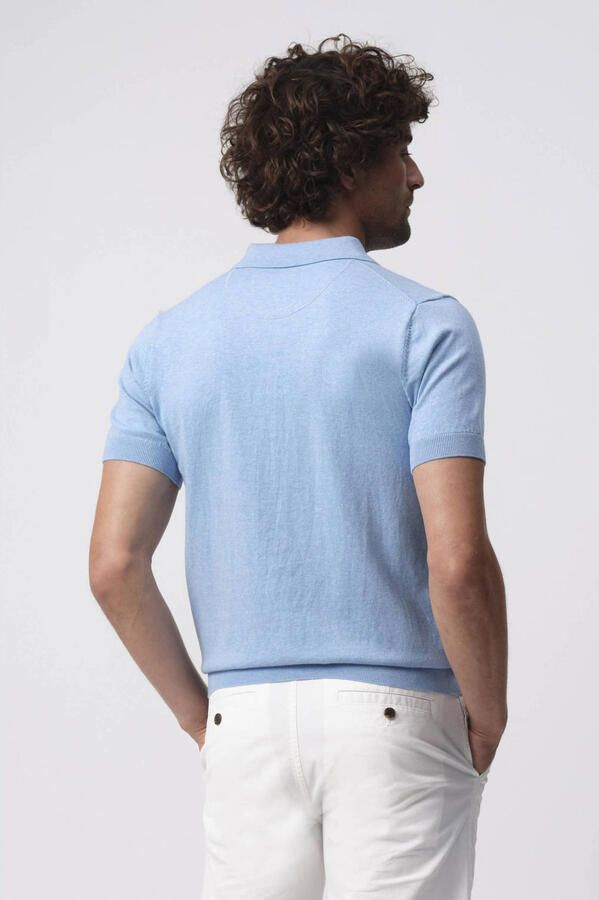 Campbell regular polo fijn gebreid lichtblauw