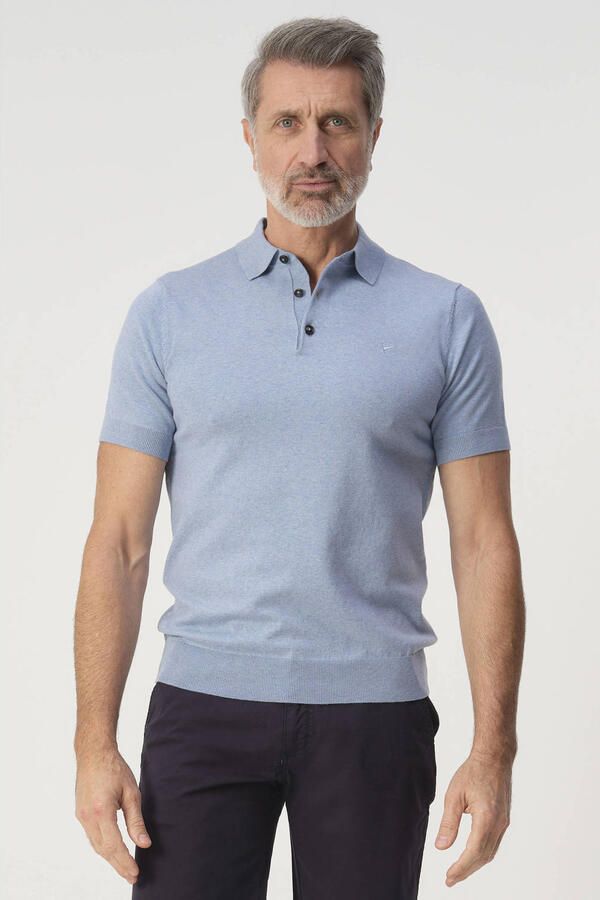 Campbell regular polo lichtblauw fijn gebreid