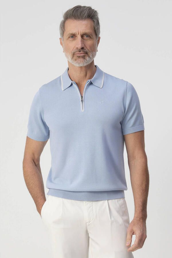 Campbell regular polo lichtblauw fijn gebreid
