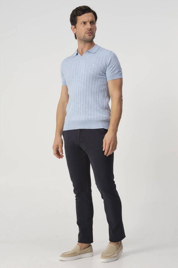 Campbell regular polo met linnen rib gebreid lichtblauw - Foto 3
