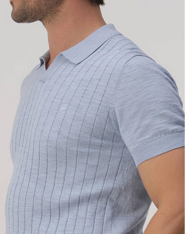Campbell regular polo met linnen rib gebreid lichtblauw - Foto 2