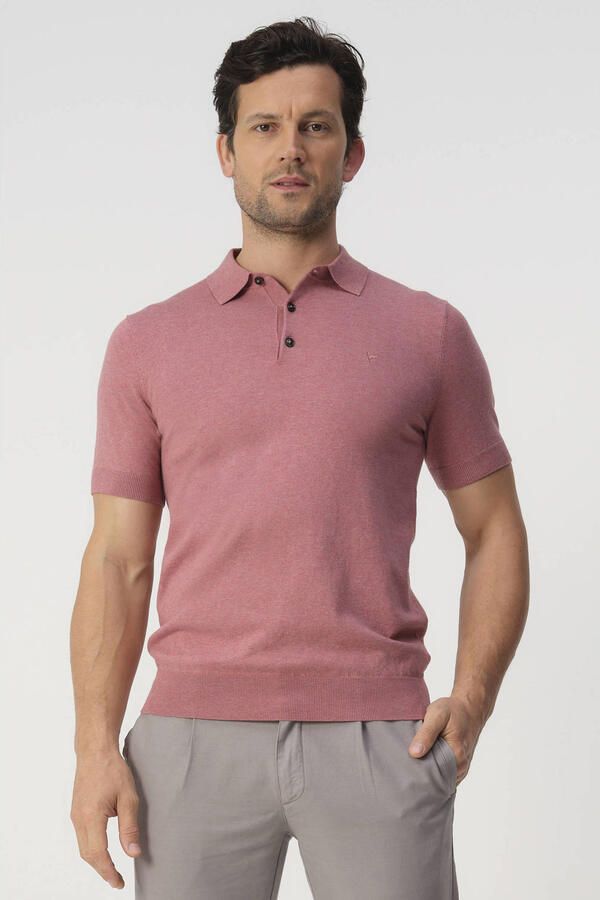 Campbell regular polo roze fijn gebreid