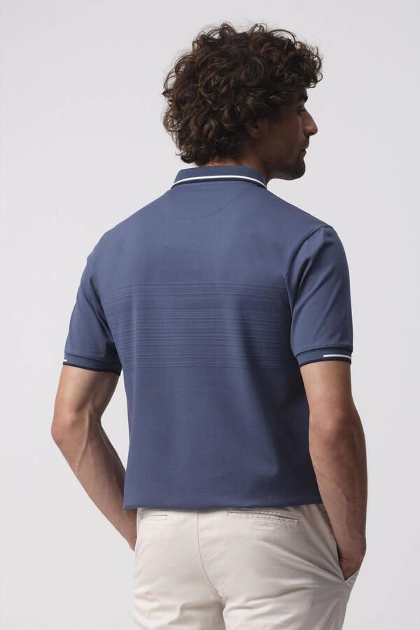 Campbell relaxed polo met ingebreid patroon grijsblauw