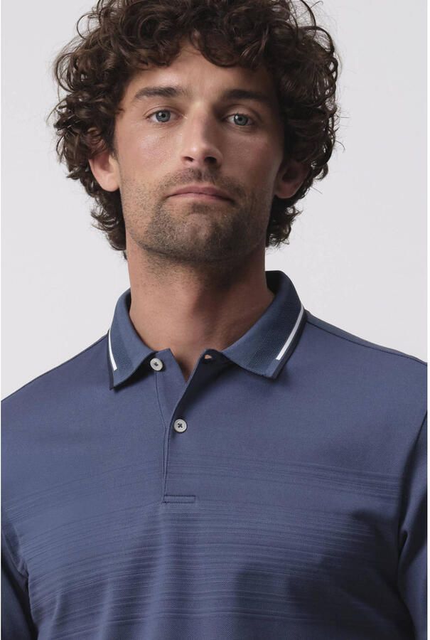 Campbell relaxed polo met ingebreid patroon grijsblauw - Foto 2
