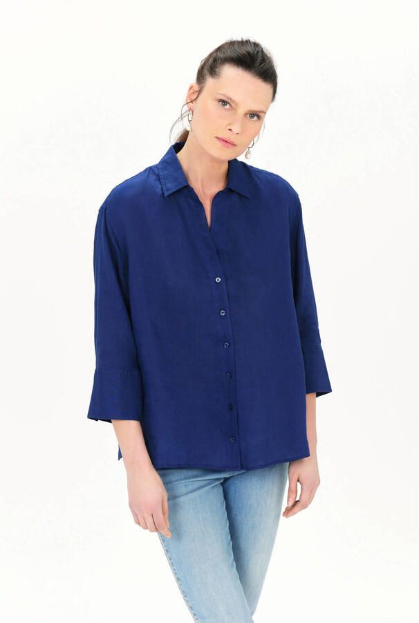 Caroll blouse met linnen blauw