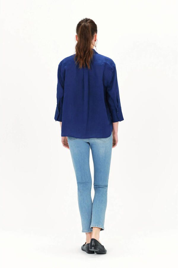 Caroll blouse met linnen blauw - Foto 3