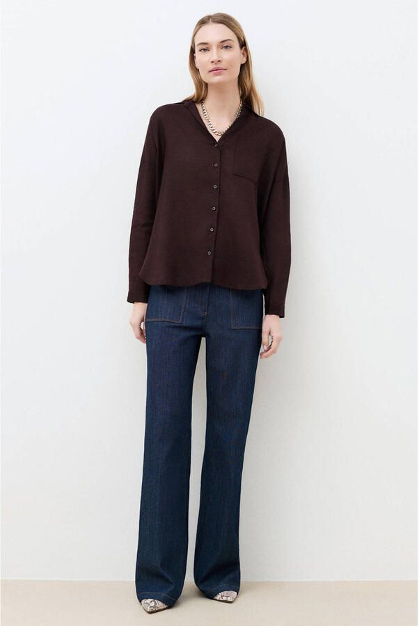 Caroll blouse met linnen donkerbruin - Foto 2