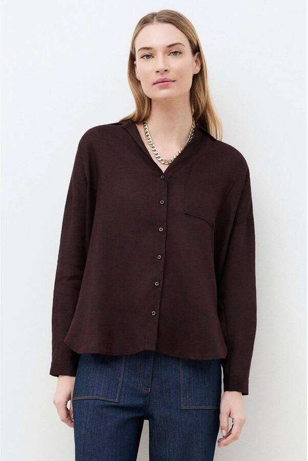 Caroll blouse met linnen donkerbruin