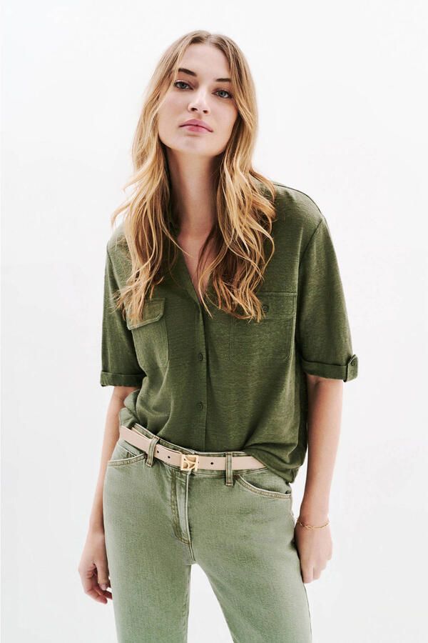 Caroll blouse met linnen kaki - Foto 2