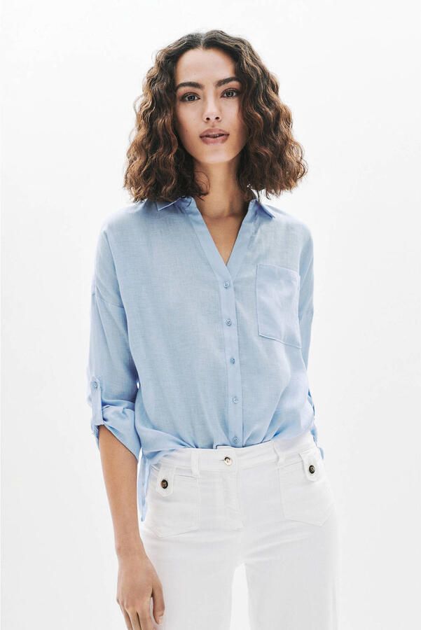 Caroll blouse met linnen lichtblauw