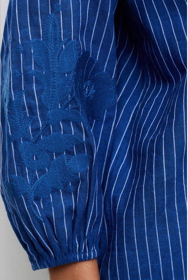Caroll blouse met linnen met krijtstreep blauw - Foto 2