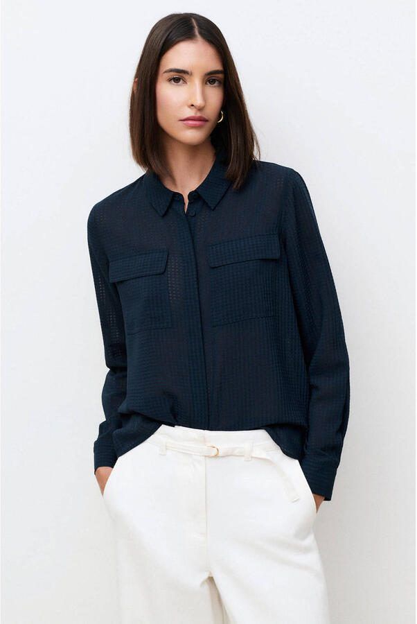 Caroll blouse met textuur marineblauw