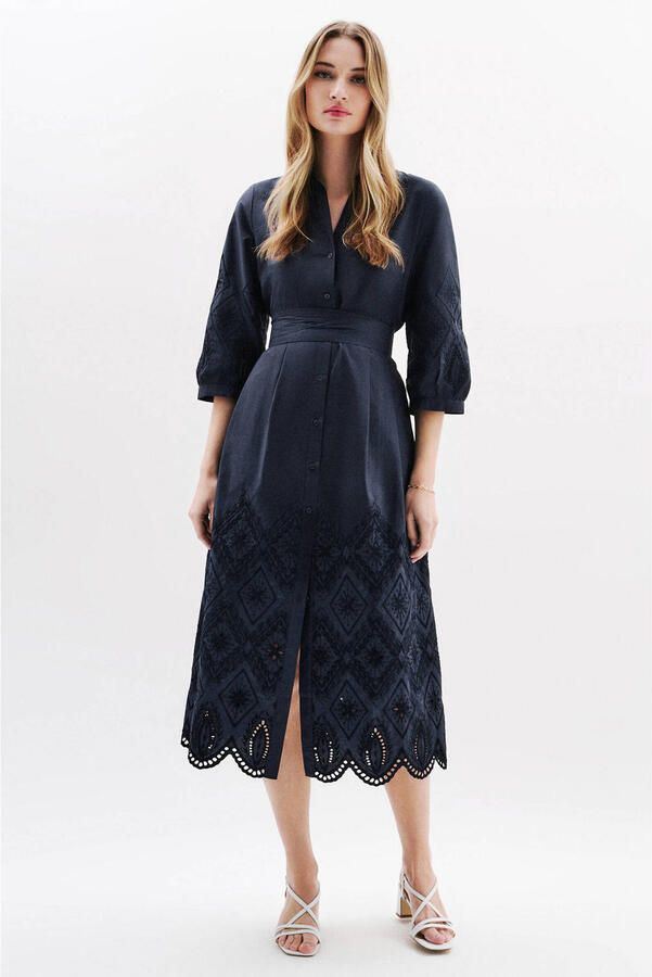 Caroll blousejurk broderie marineblauw