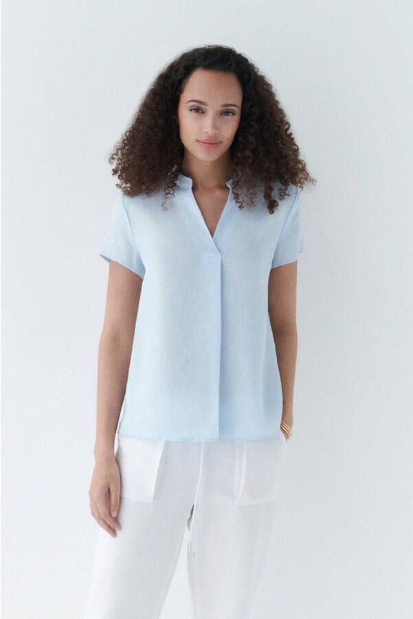 Caroll blousetop met linnen lichtblauw