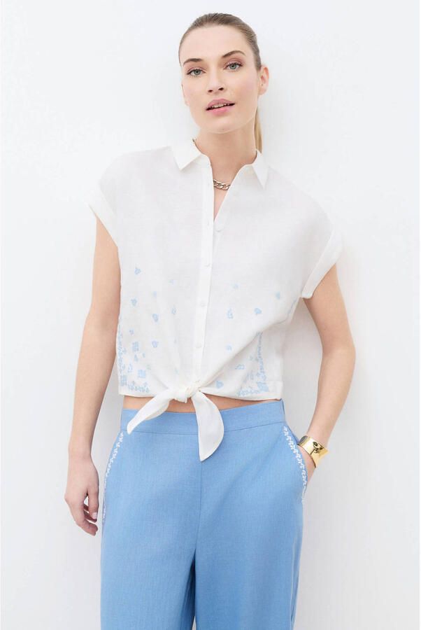 Caroll gebloemde blouse met linnen wit