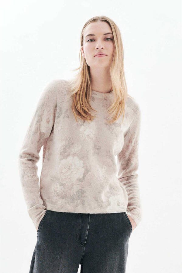 Caroll gebloemde gebreide trui beige