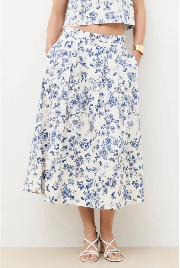 Caroll gebloemde midi rok ecru