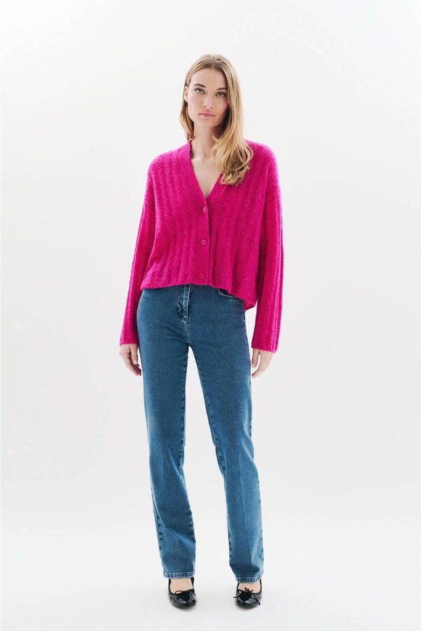 Caroll gebreid vest fuchsia met kabels - Foto 3