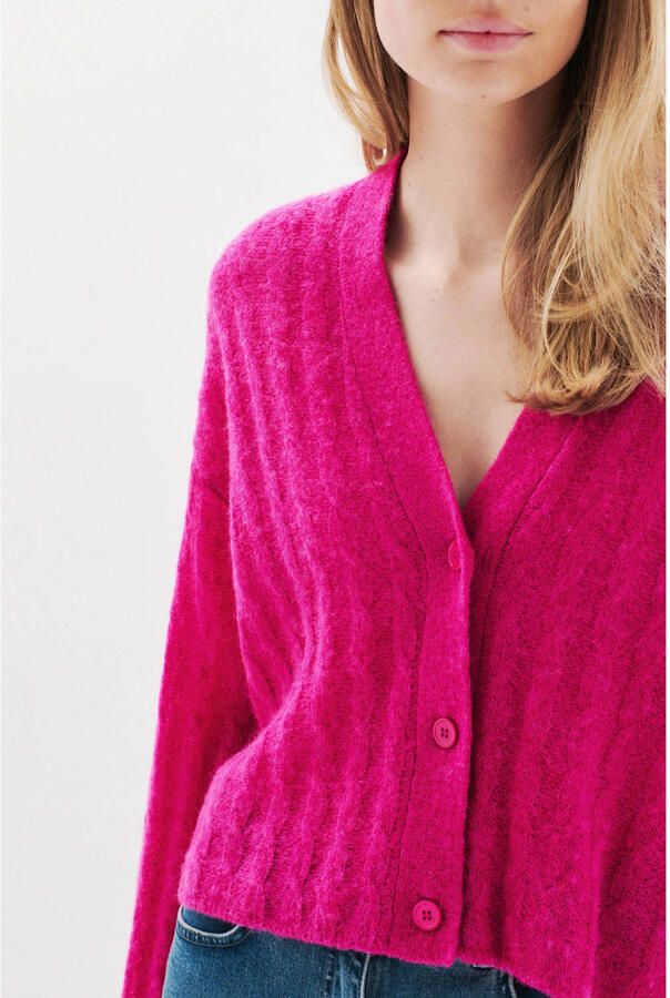 Caroll gebreid vest fuchsia met kabels - Foto 2