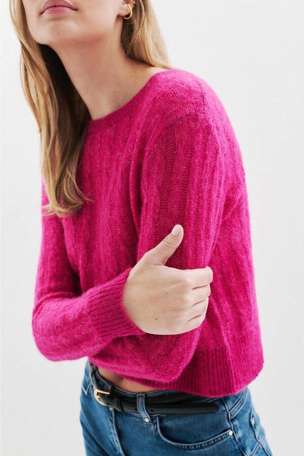 Caroll gebreide trui fuchsia met kabels - Foto 2
