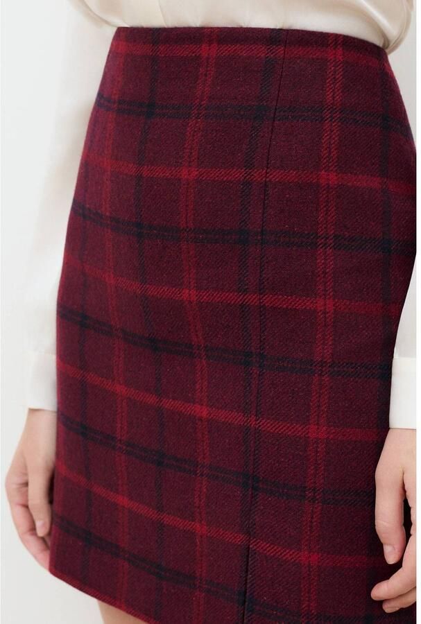 Caroll geruite mini rok met split en wol donkerrood zwart - Foto 2