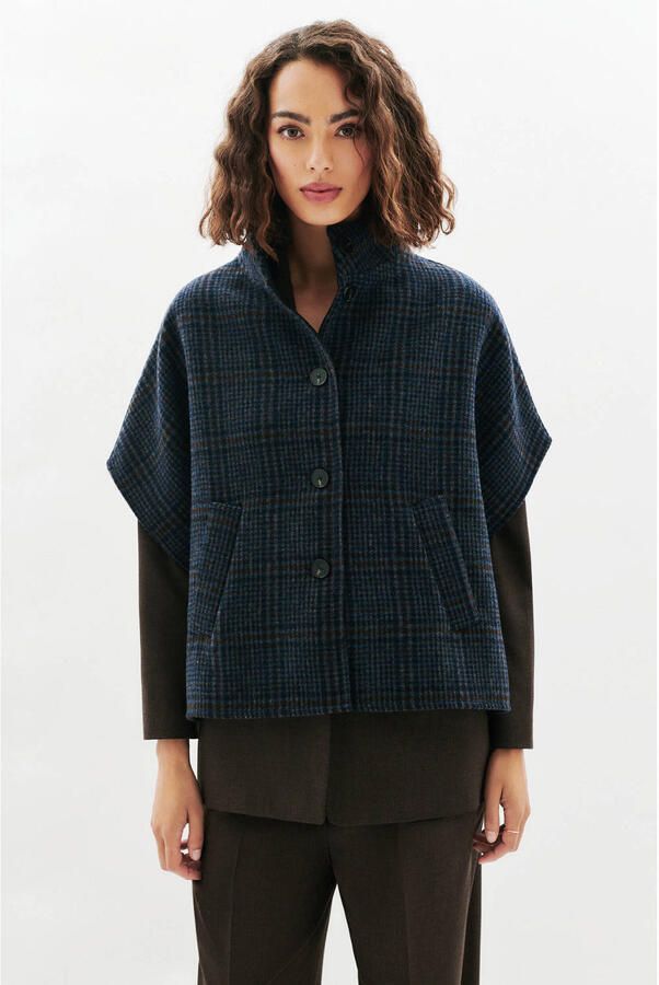 Caroll geruite tussenjas met wol marineblauw