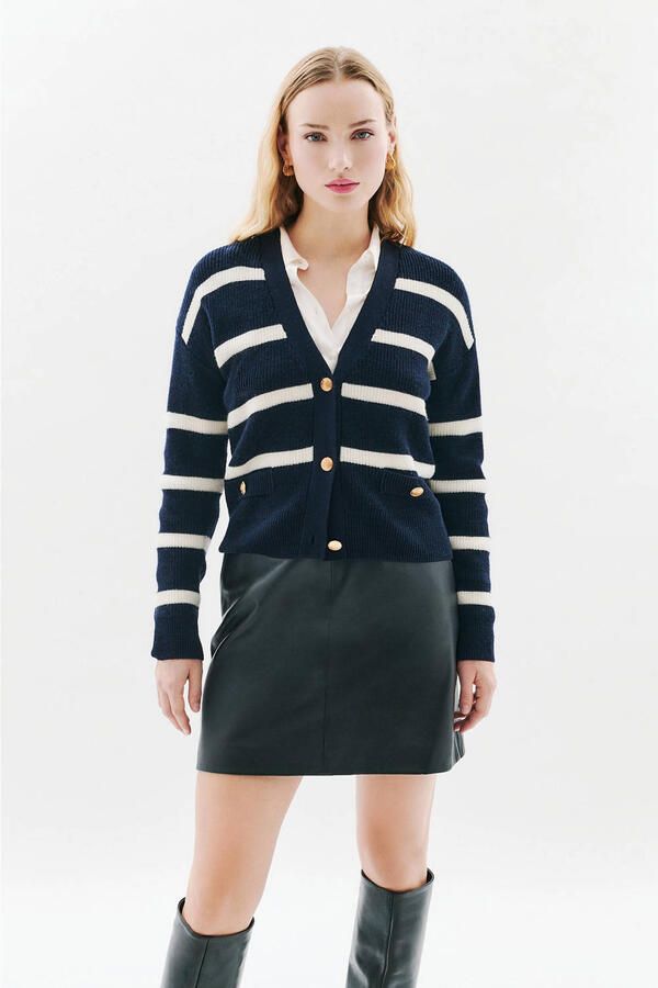 Caroll gestreepte gebreid vest met wol donkerblauw