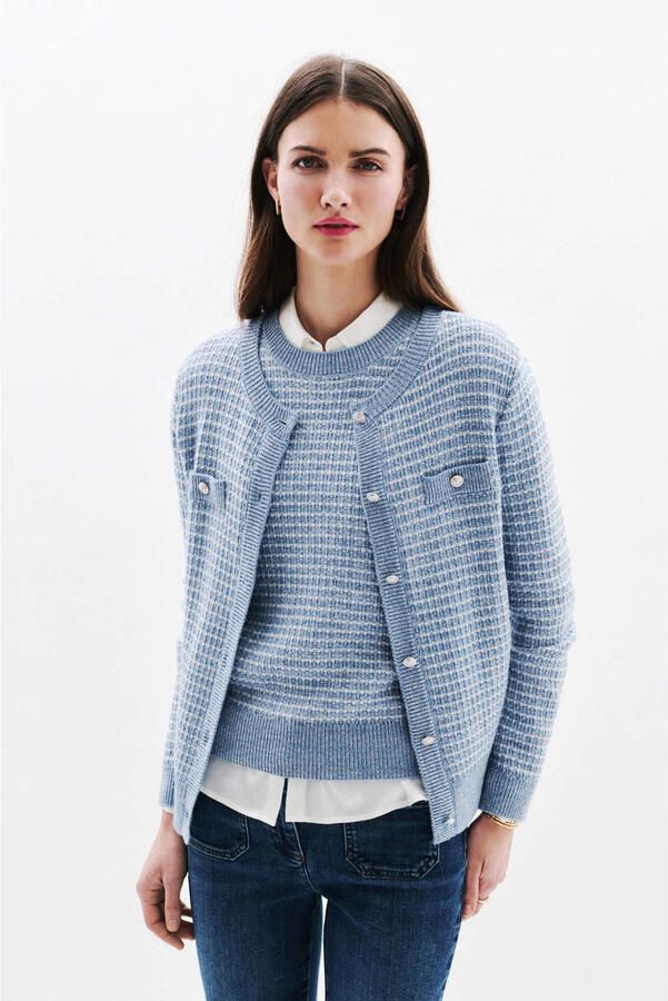 Caroll gestreepte gebreid vest met wol lichtblauw met lurex